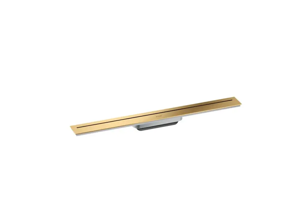 Duschrinne in edlem Design von AXOR, mit goldener Oberfläche und eleganter Linienführung, geeignet für moderne Badezimmerinstallationen.